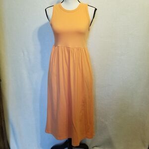 J. Crew XS Dress Midi Tank Jersey Orange Fit Flare Ballet Beach Coastal Cruise